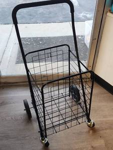 lot 199 image: Black Wire Shopping Cart Utility Cart with Large Wheels and Swivel Casters