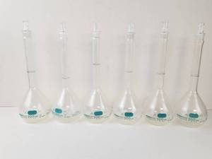 lot 313 image: Pyrex Plus 200 mL Volumetric Flasks Lot of 6 No. 65640