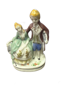 lot 102 image: Occupied Japan Figurine Depicting Two Figures with Gold Hair and Painted Details