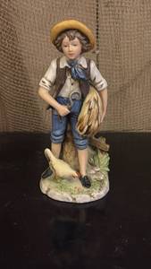 lot 175 image: Painted Figurine of Boy with Sickle, Wheat Bundle and Hen on Base