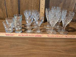 lot 3 image: Lot of 13 Glass Drinkware Mixed Styles Tumblers Wine Glasses