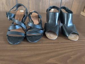 lot 52 image: Franco Sarto and Aerosoles Black Heeled Sandals Lot of 2 Pairs