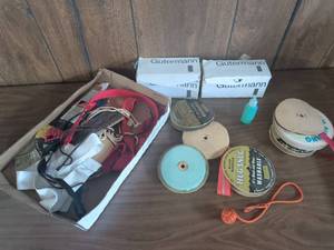 lot 56 image: Hug Snug Seam Binding 100 Yard Spools Lot with G�termann Notion Boxes
