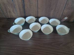 Set of 9 Handled Cups with Gold Rim