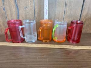 lot 80 image: Set of 5 Double-Wall Plastic Mugs with Handles in Assorted Colors