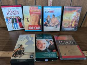 lot 85 image: Lot of 7 Movies DVD VHS Meet the Fockers, 50 First Dates, Fireproof, Harvey