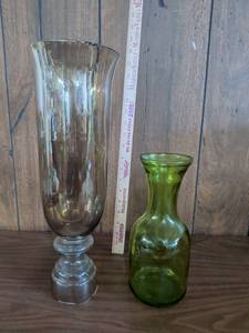 lot 90 image: Tall Smoke-Tone Vase and Green Vase, Lot of 2