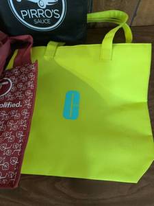 lot 96 image: Yellow Tote Bag with Teal Graphic Print