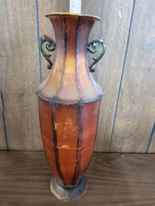 lot 114 image: Decorative Vase with Two Scroll Handles, Striped Finish