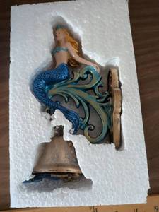 lot 125 image: Mermaid Figure Wall Bracket Bell with Scrollwork Mount