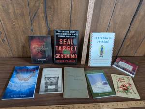 lot 129 image: Lot of 9 Books Seal Target Geronimo, Bringing Up Bebe, Holidays on Ice