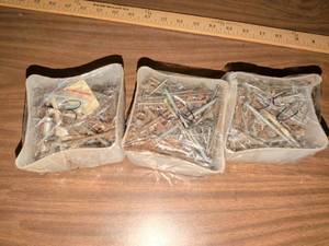 lot 141 image: Mixed Screws and Nails Lot of 3 Plastic Containers