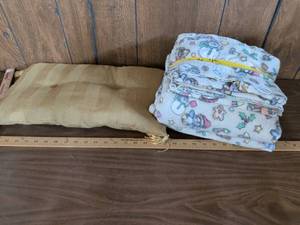lot 145 image: King Size Sheet Set with Snowman Holiday Print and Gold Tufted Pillow
