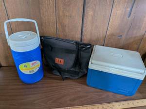 lot 175 image: Coleman 12 Gallon Jug, Cooler and Black Bag 3-Piece Lot