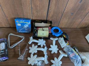 lot 178 image: Assorted Household Lot Maxell Mini Super Cleaner, Every Drop Filter, Flower Brackets