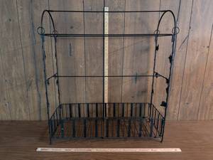 lot 216 image: Wire Shelf Rack with Basket and Leaf Accents