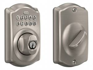 lot 433 image: Schlage Camelot Keypad Deadbolt Lock Satin Nickel BE365VCAM619