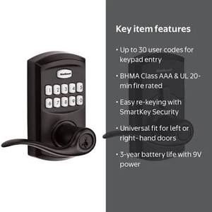 lot 406 image: Kwikset SmartCode 917 Electronic Keypad Lever Venetian Bronze 30 User Codes