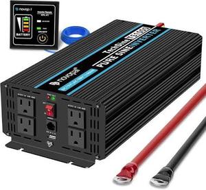 lot 408 image: Novopal 1000W Pure Sine Wave Inverter 12V DC to 110V AC w Remote