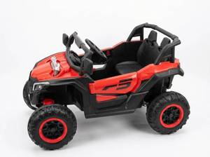 lot 551 image: Red 2-Seat Ride-On UTV Toy Vehicle w Steering Wheel and Roll Bars - Tested, Works, Needs Charger