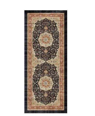 lot 21100 image: Patterned Runner Rug with Medallion Design Navy and Cream set - Retail $75