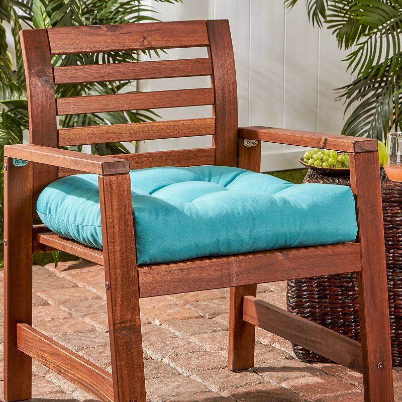 lot 20502 image: Greendale Home Fashions 20  x 20  Teal Outdoor Tufted Dining Seat Cushion - Retail $125