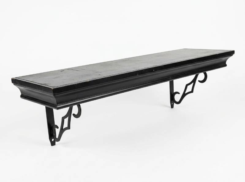 lot 3872 image: Black Wood Wall Shelf w Metal Supports