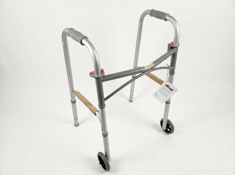 lot 64247 image: Drive Medical Steel Folding Walker Two Button w 5in Wheels