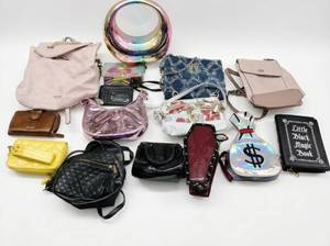 lot 8200 image: Lot of 15 Assorted Handbags, Wallets & Backpacks Incl. Guess, Coffin & Money Bag