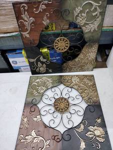 lot 8216 image: Republic Import Co. Embossed Metal Wall Art Panel Scroll Medallion Lot of 2