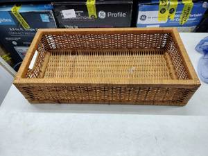 lot 8223 image: Rectangular Woven Rattan Open Basket Tray with Cutout Handles