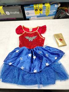 lot 8224 image: Wonder Woman Girls Costume Dress with Sequin Bodice and Gold Wrist Cuff