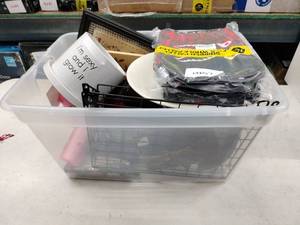 lot 8225 image: Assorted Home Decor & Kitchen Lot w Planter, Framed Sign, Plates & Lunch Bags