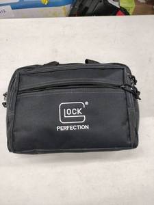 lot 8230 image: Glock Perfection Black Nylon Double Pistol Range Bag w Ear Muffs & Plugs