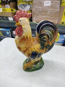 lot 8234 image: Glazed Ceramic Rooster Figurine on Green Grass Base, Multicolor