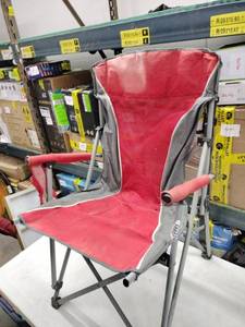 lot 8235 image: Red and Gray Folding Camp Chair with Padded Armrests and Mesh Back
