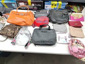 lot 8238 image: Lot of 13 Assorted Handbags, Crossbody Bags & Clutches incl. Betsey Johnson Skull Bag