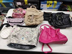 lot 8239 image: Lot of 9 Handbags w Pink Handbag, Backpacks, Fanny Pack & Wallets