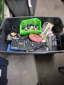 lot 8250 image: Mixed Lot Keyboard, Nail Polish, Safety Vests, Sponge, Woven Basket & More