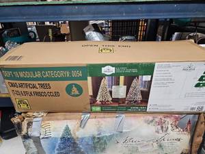 lot 8254 image: Holiday Time 6.5-Ft Pre-Lit Flocked Frisco Pine Tree Color-Changing LED