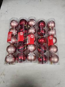 lot 8259 image: Christmas House Handpainted Ornaments 5 Tubes Snowflake & Santa Belt