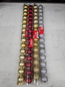 lot 8262 image: Christmas House Lot of 4 Tubes of Shatterproof-Style Ornaments, 15 Ct Each