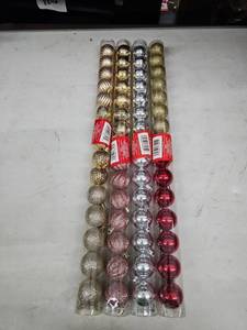 lot 8263 image: Christmas House Lot of 4 Tubes of Shatterproof-Style Mini Ball Ornaments, 15 Per Tube