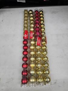 lot 8264 image: Christmas House Lot of 4 Tubes of Shatterproof-Style Ornaments 15 ct. Red & Gold