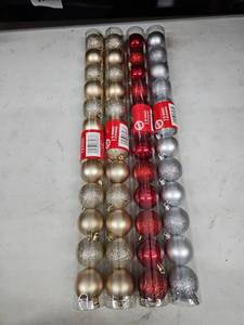 lot 8267 image: Christmas House Lot of 4 Tubes 12-Ct Ornaments Gold Red Silver