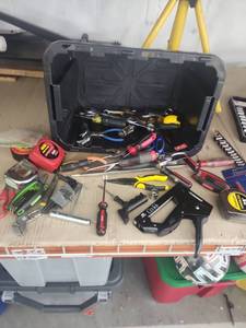 lot 6007 image: Assorted Hand Tool Lot w Stanley Tape Measures, Husky Staple Gun, Pliers, Hex Keys