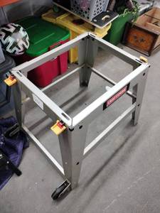lot 6037 image: Craftsman Gray Steel Rolling Tool Stand with Casters and Yellow Lock Latches