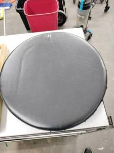 lot 6053 image: Round Black Vinyl Padded Stool Seat Cushion Top 14in Diameter