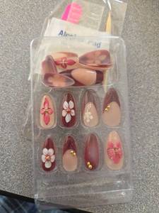 lot 323 image: YIHONGYAN Press on Nails Medium Almond 3D Flower Design Fake Nails Press ons Burgundy French Nail Art Tips Artificial Acrylic Kit Full Cover False Nails Stick on Nail Supplies for Women Gift 24Pcs - Retail $5,061