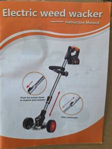 lot 334 image: MISSING BLADE Electric Weed Wacker Trimmer Set with Telescopic Pole and Wheels - Retail $0